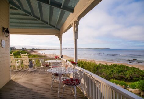 The front porch overlooking the ocean at the best lodging on Block Island