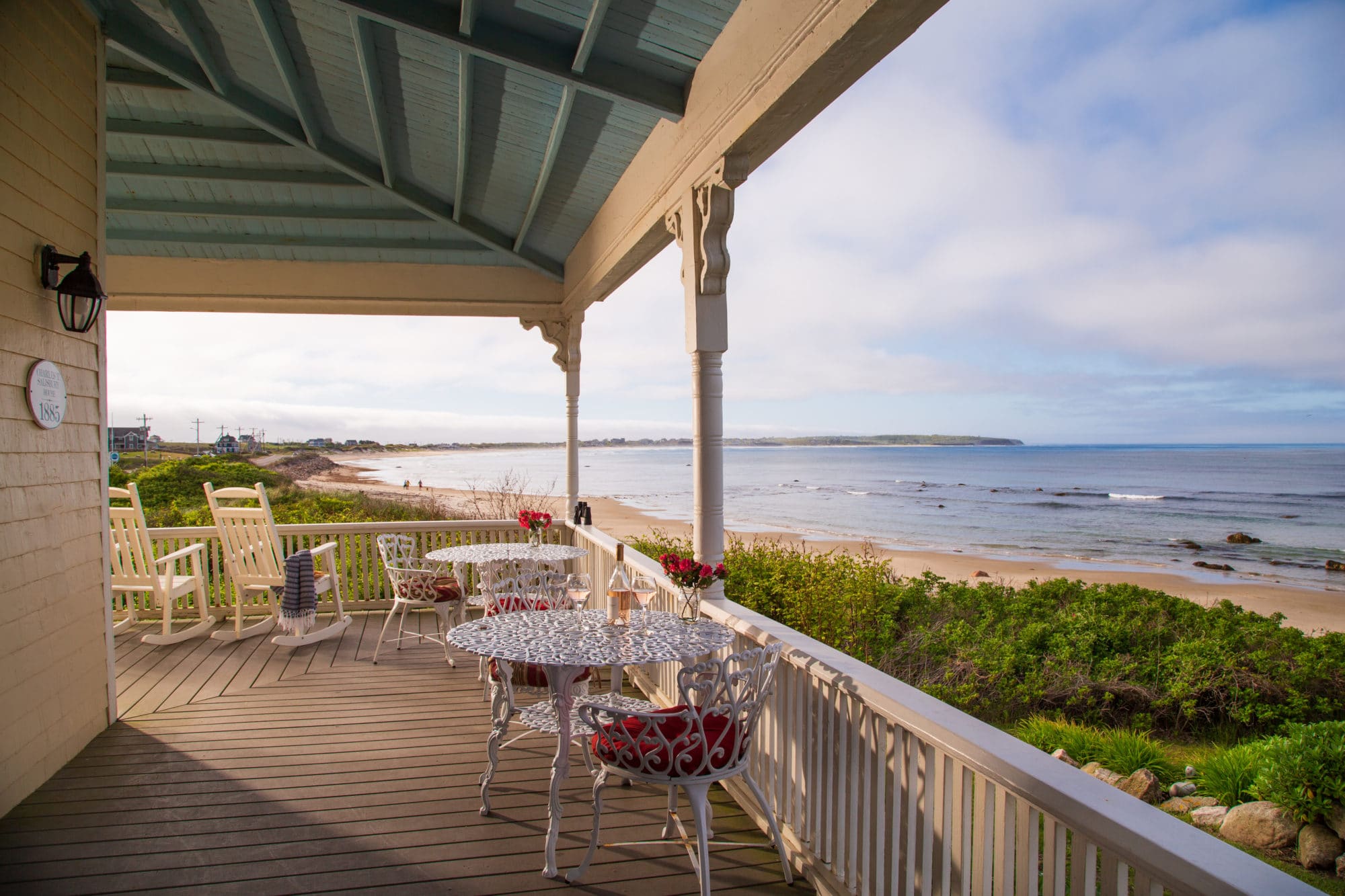 The front porch overlooking the ocean at the best lodging on Block Island