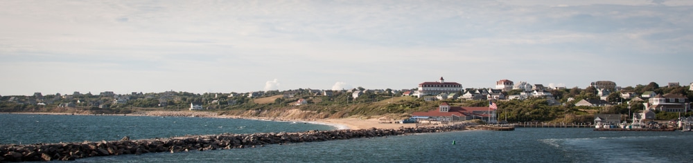 The beautiful Old Harbor on Block Island From the water