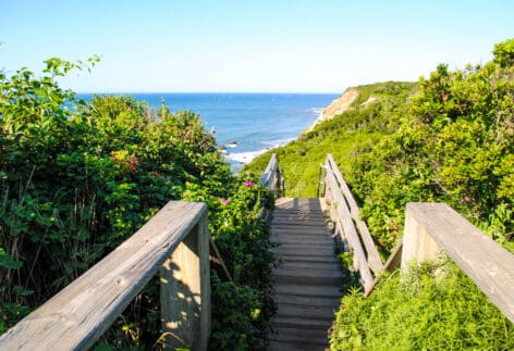 The stairs down to the beach at Mohegan Bluffs on Block Island